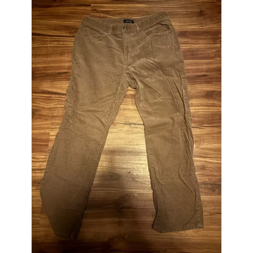 Nautica Corduroy Pants - Tan/Khaki Straight Leg 34x30
